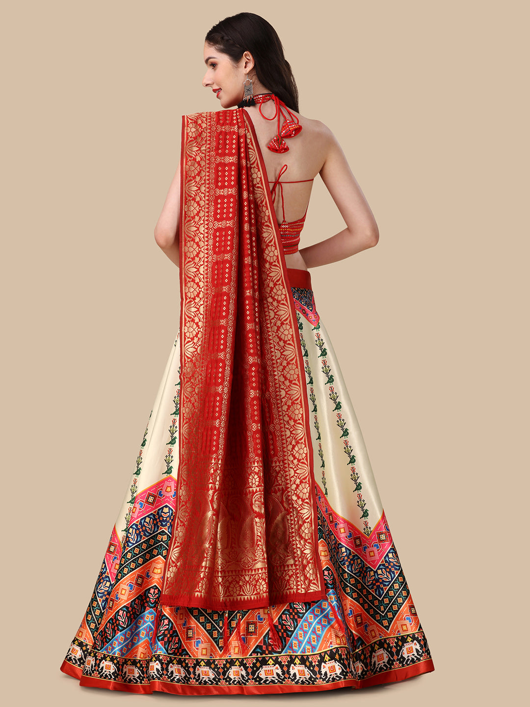 Gorgeous Cream Silk Lehenga | Sequins Embroidery & Banarasi Dupatta