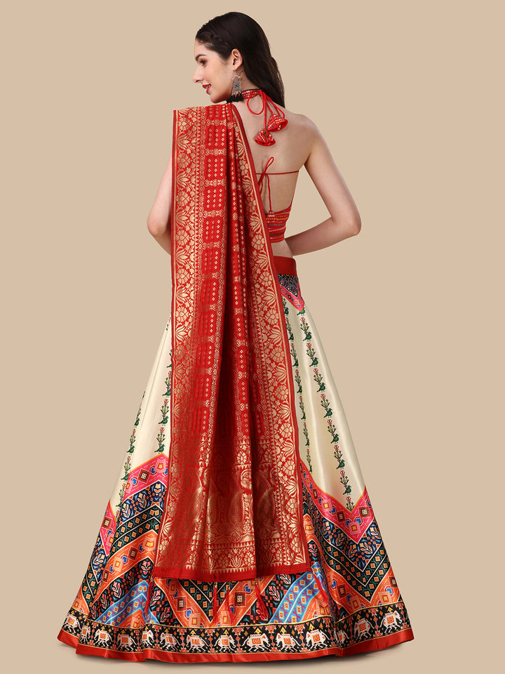 Gorgeous Cream Silk Lehenga | Sequins Embroidery & Banarasi Dupatta