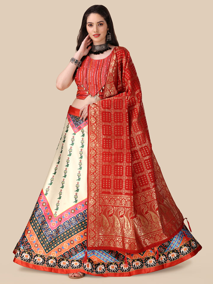 Gorgeous Cream Silk Lehenga | Sequins Embroidery & Banarasi Dupatta