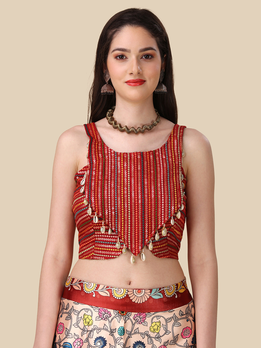 Multicolor Satin Silk Lehenga Choli | Assam Silk Dupatta with Sequins Work