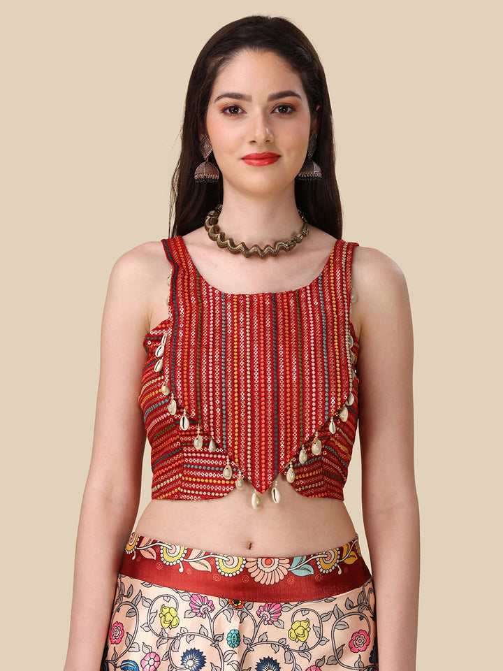 Multicolor Satin Silk Lehenga Choli | Assam Silk Dupatta with Sequins Work