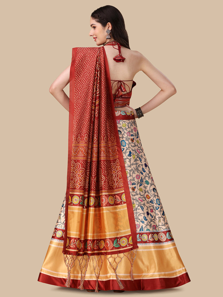 Multicolor Satin Silk Lehenga Choli | Assam Silk Dupatta with Sequins Work