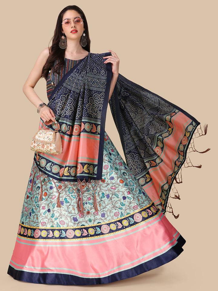 Multicolor Embroidered Lehenga Choli | Premium Silk & Digital Print Design