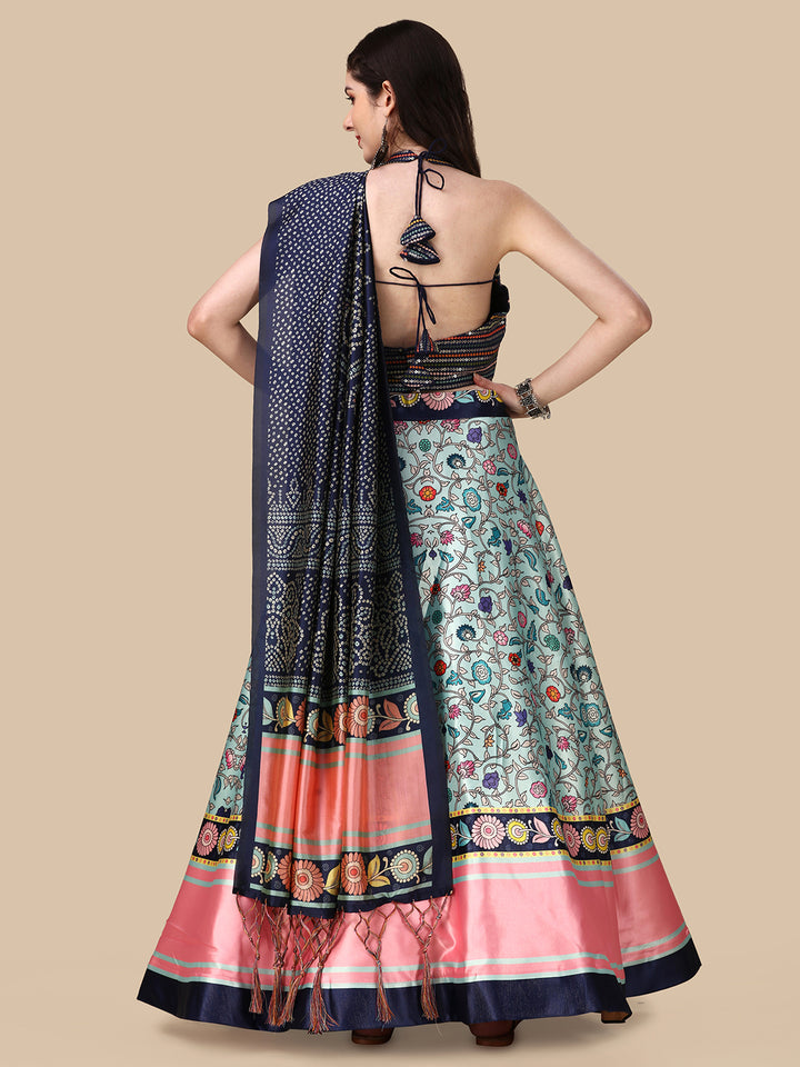 Multicolor Embroidered Lehenga Choli | Premium Silk & Digital Print Design