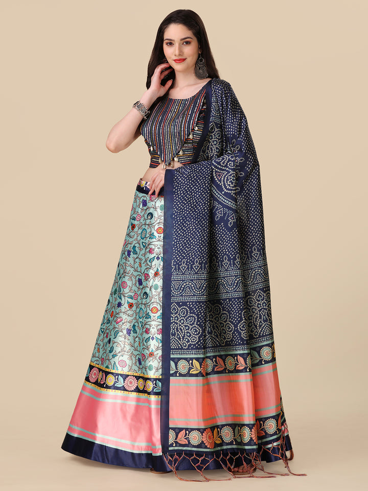 Multicolor Embroidered Lehenga Choli | Premium Silk & Digital Print Design