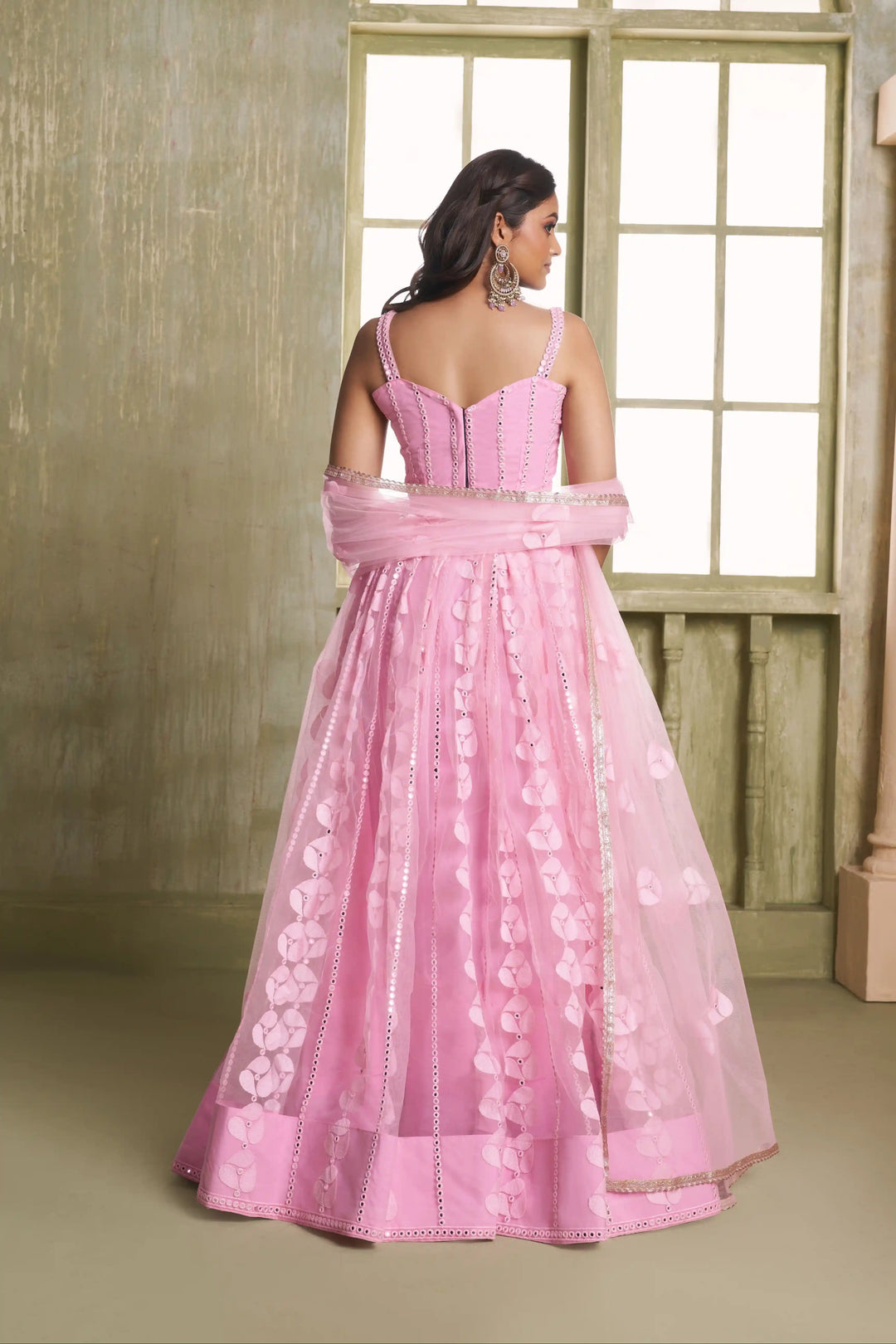 Designer Rose Pink Net Lehenga Choli | Butterfly Net Embroidery Wedding Look