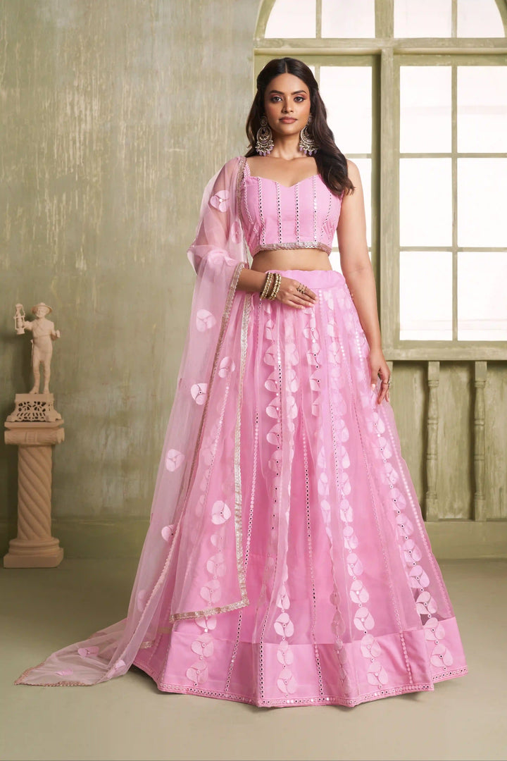 Designer Rose Pink Net Lehenga Choli | Butterfly Net Embroidery Wedding Look