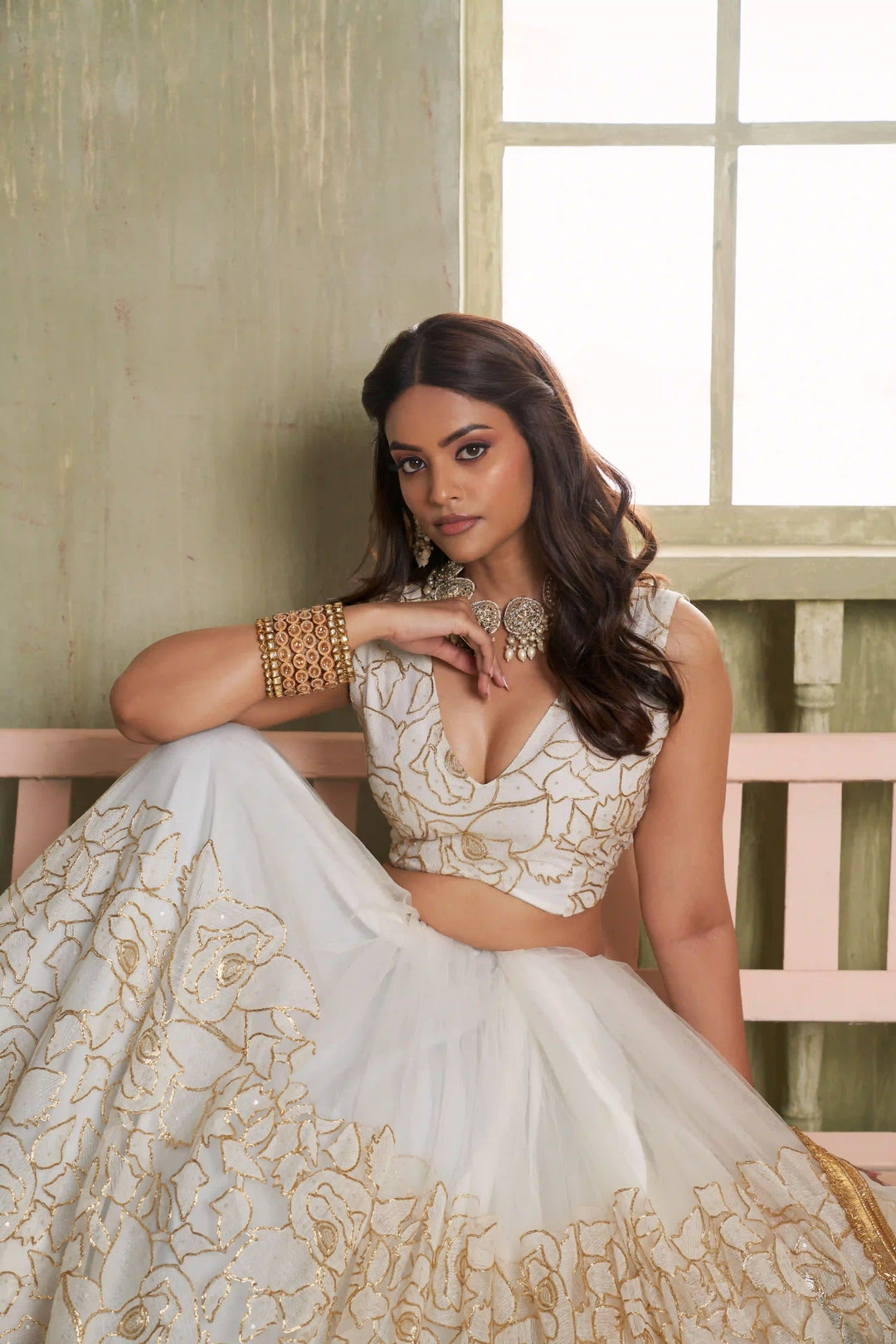 Designer Off White Lehenga | Butterfly Net Embroidery Festive & Wedding Look