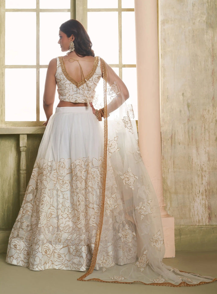 Designer Off White Lehenga | Butterfly Net Embroidery Festive & Wedding Look