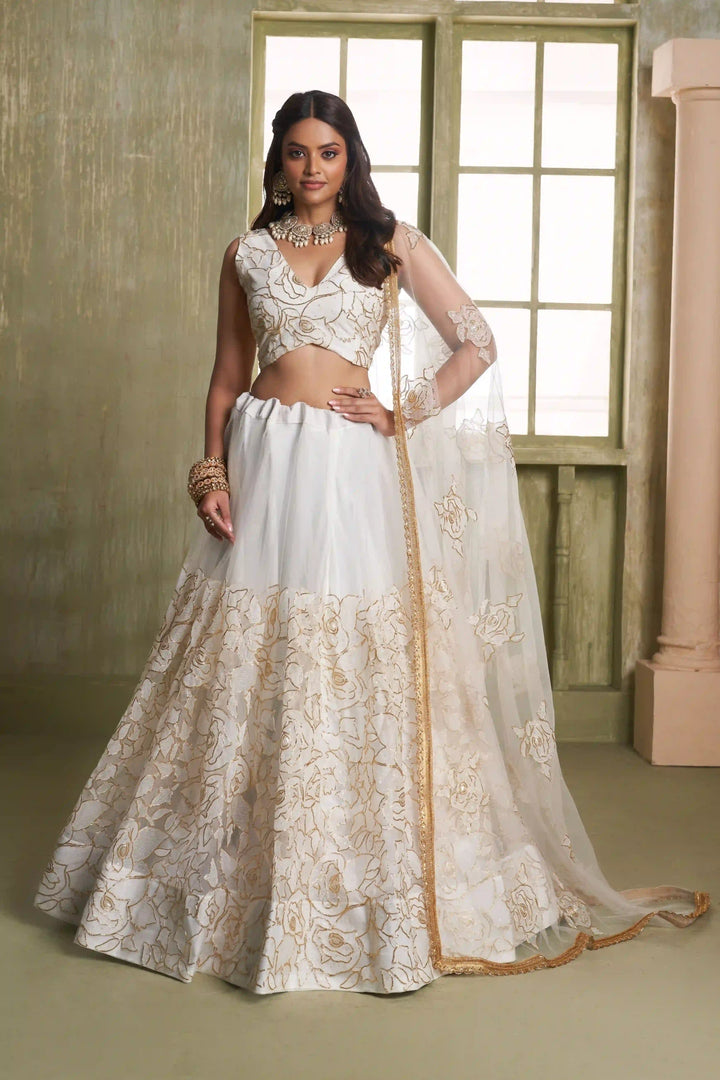 Designer Off White Lehenga | Butterfly Net Embroidery Festive & Wedding Look
