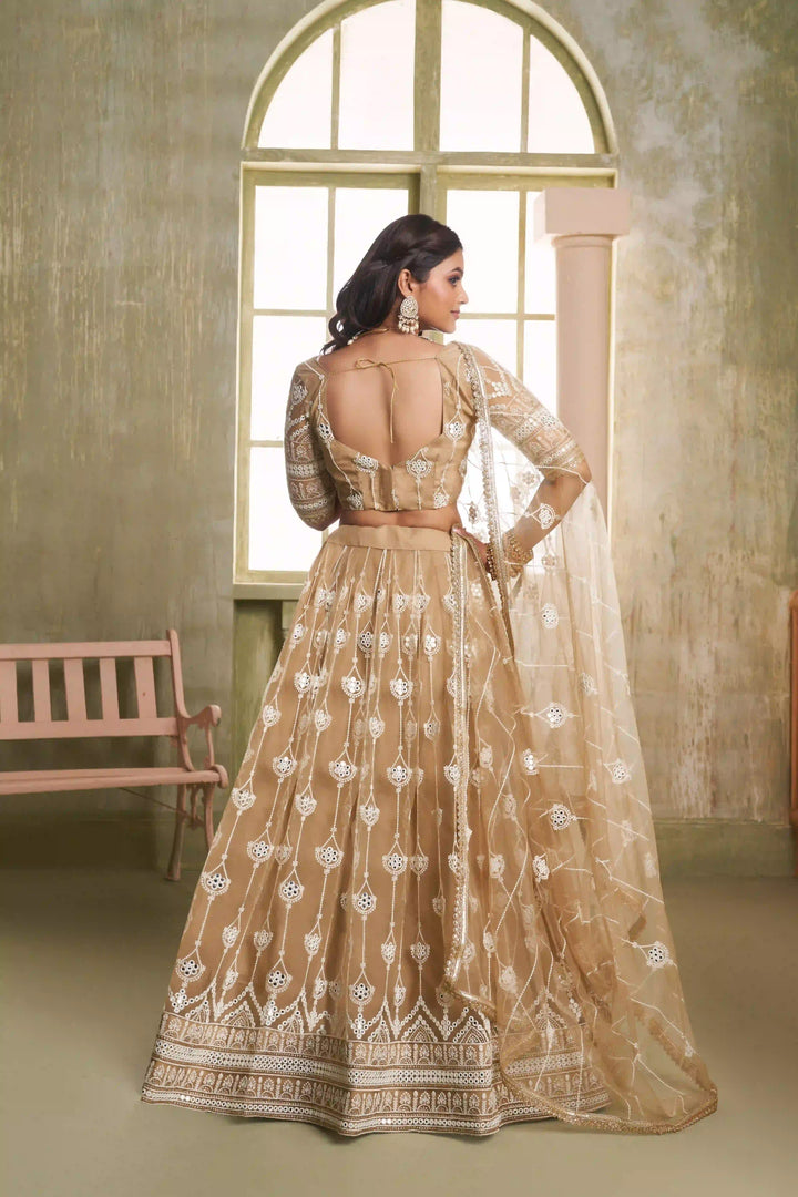 Light Brown Butterfly Net Lehenga Choli | Sequins & Mirror Embroidery Party Wear
