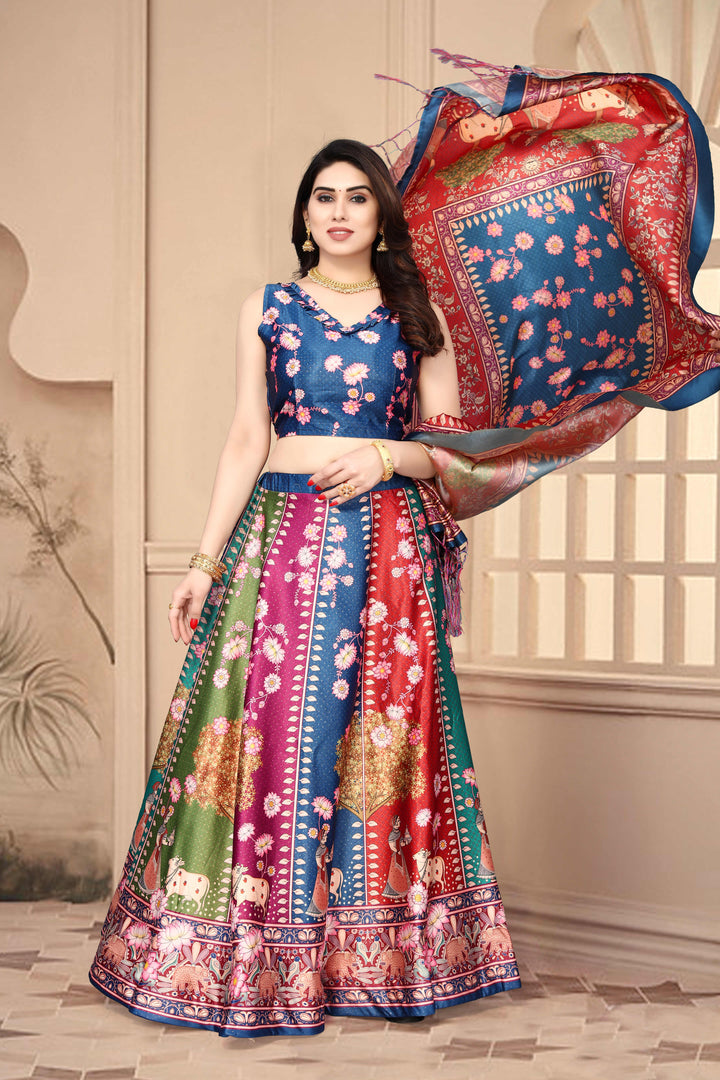 Multicolor Fancy Designer Lehenga | Satin Silk Lehenga with Assam Silk Dupatta