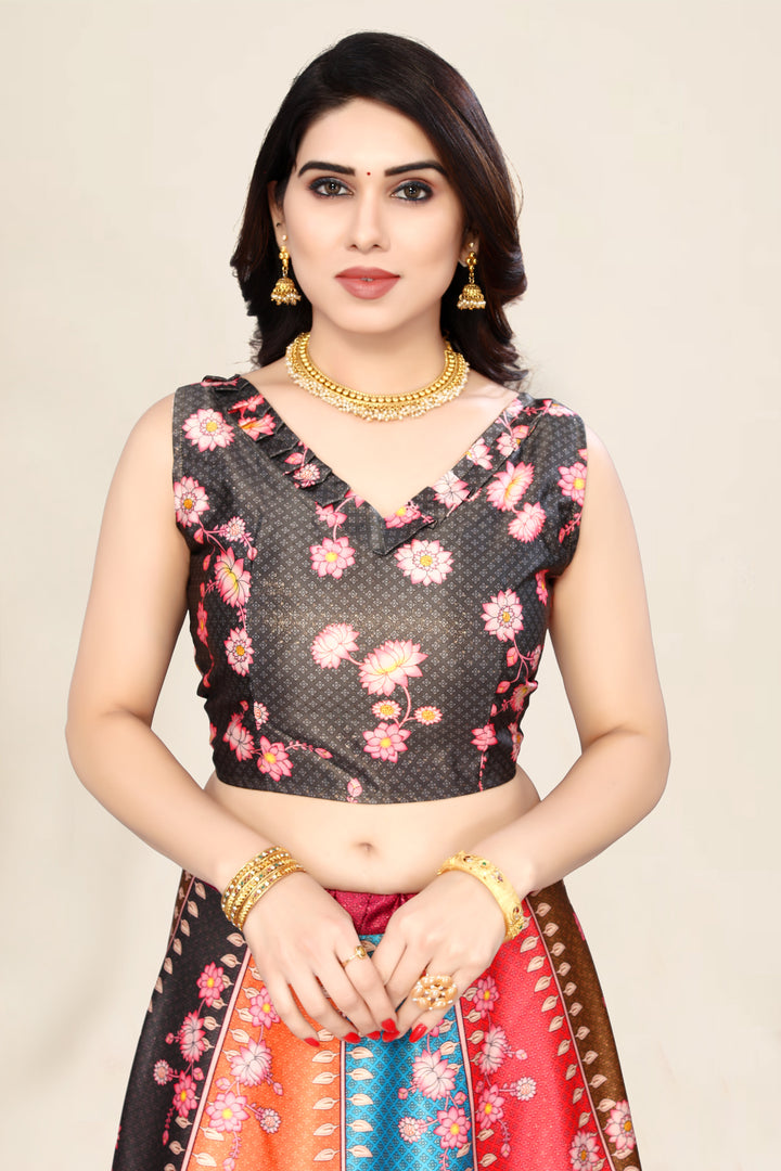 Multicolor Designer Lehenga | Satin Silk & Assam Silk with Digital Print