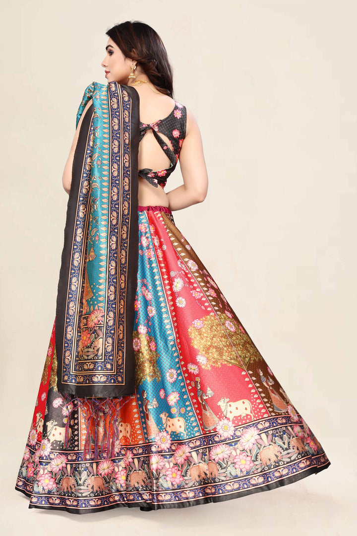 Multicolor Designer Lehenga | Satin Silk & Assam Silk with Digital Print