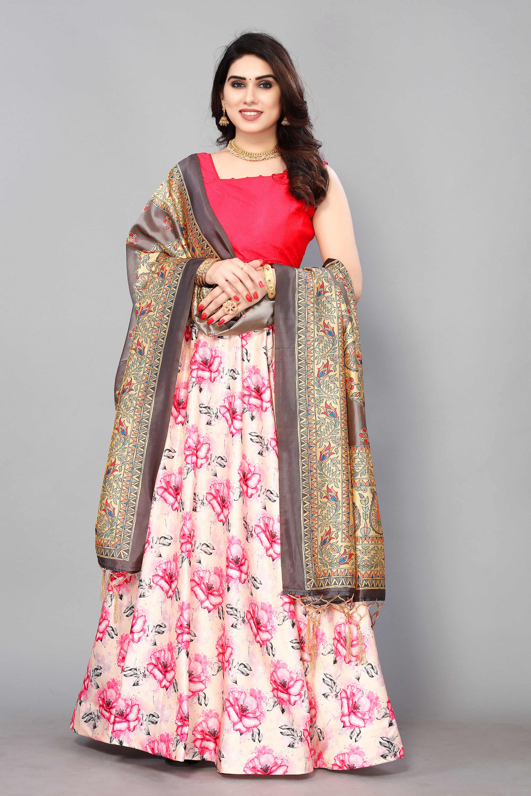 Cream Satin Silk Lehenga | Assam Silk Dupatta for Wedding & Festive Wear
