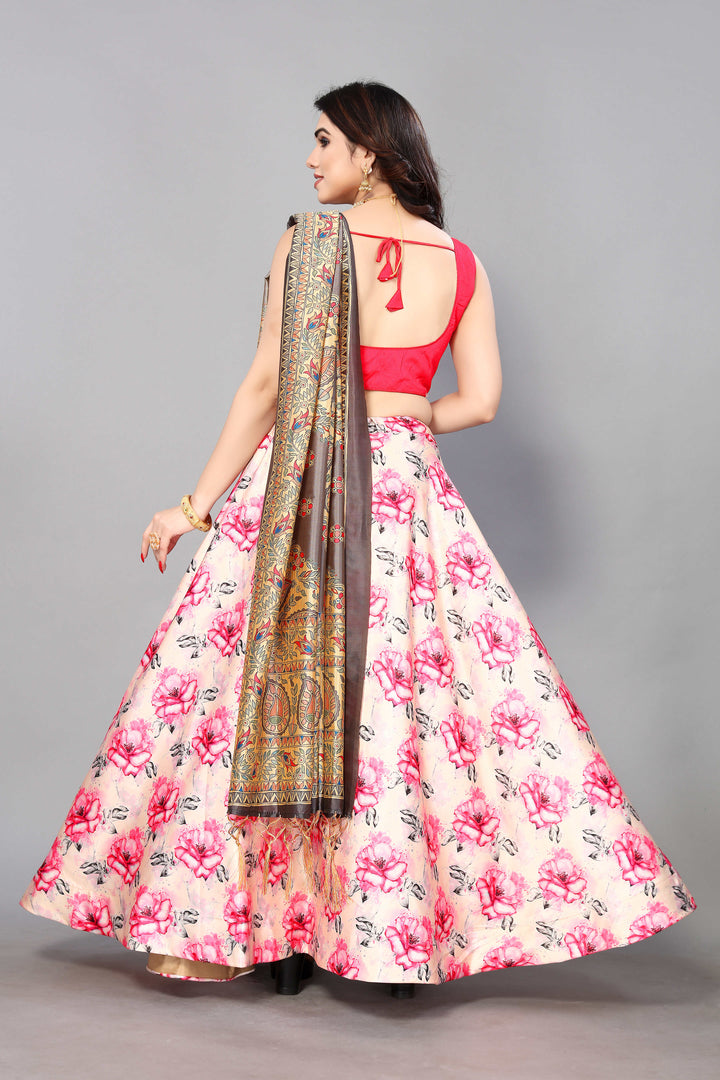 Cream Satin Silk Lehenga | Assam Silk Dupatta for Wedding & Festive Wear