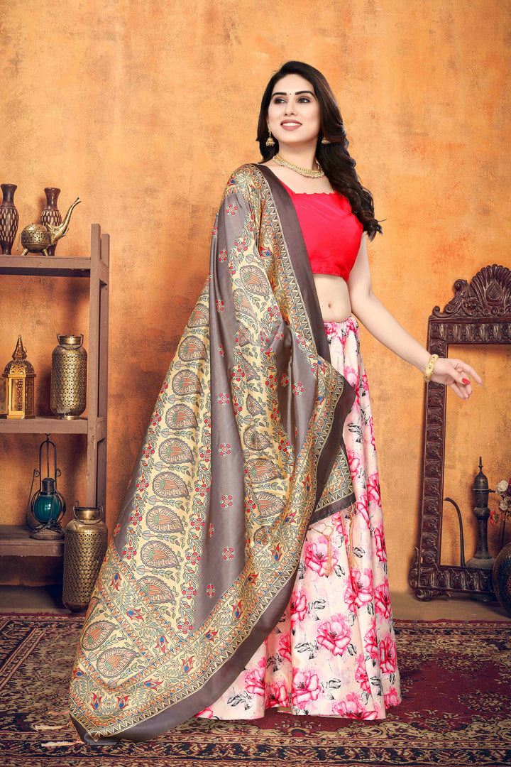 Cream Satin Silk Lehenga | Assam Silk Dupatta for Wedding & Festive Wear