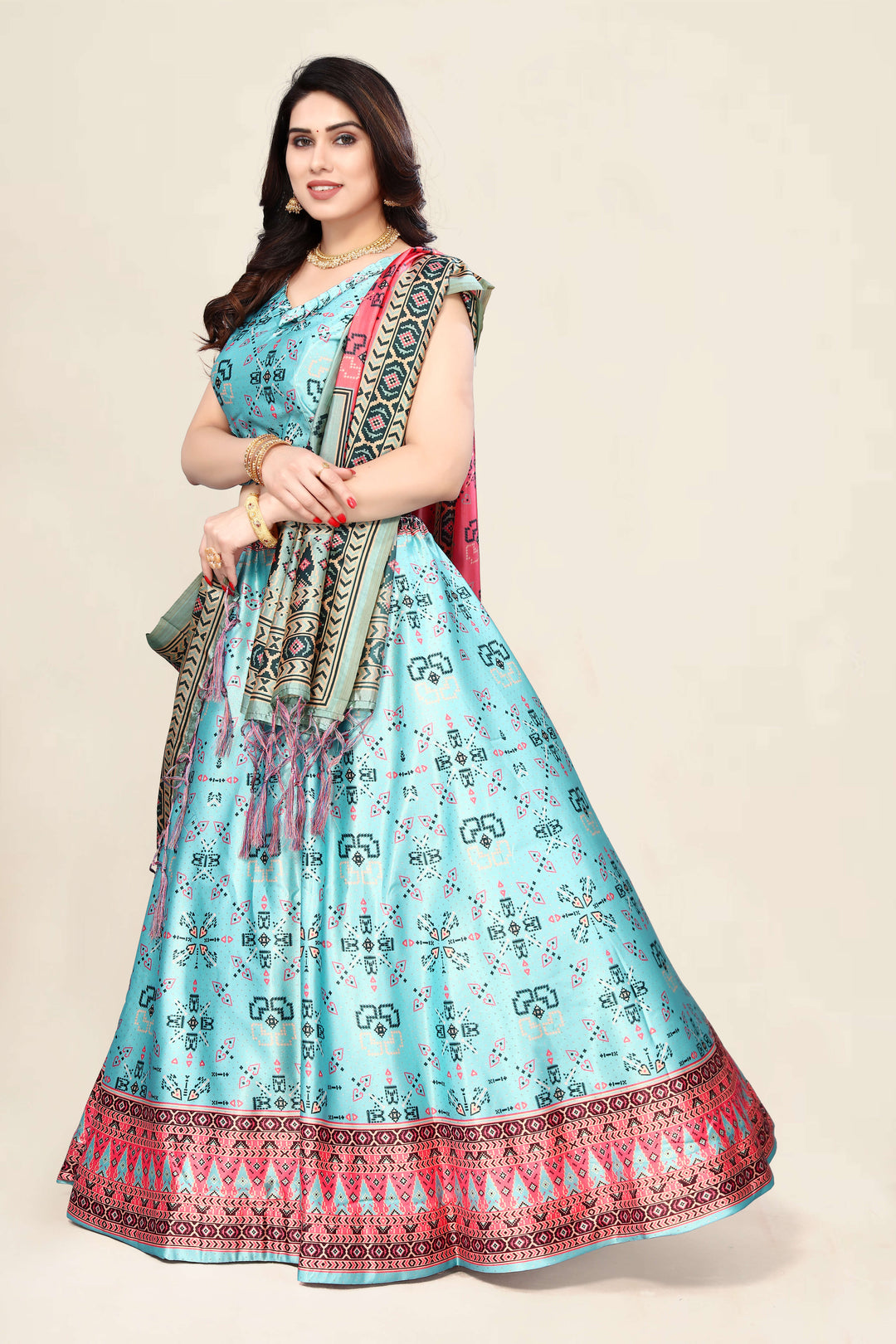 Sky Blue Embroidered Lehenga Choli | Digital Print & Premium Fabric