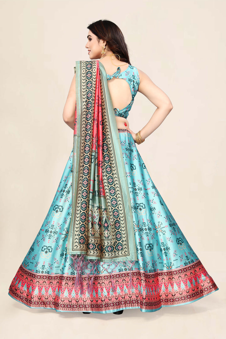 Sky Blue Embroidered Lehenga Choli | Digital Print & Premium Fabric