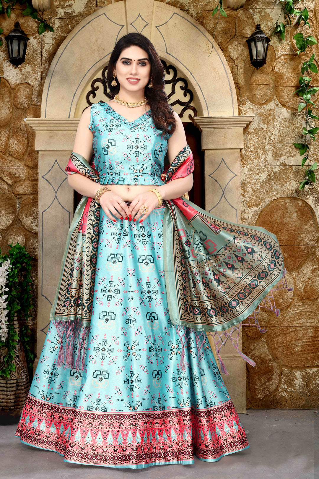 Sky Blue Embroidered Lehenga Choli | Digital Print & Premium Fabric