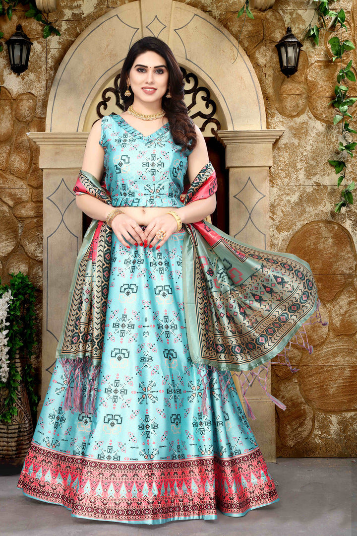 Sky Blue Embroidered Lehenga Choli | Digital Print & Premium Fabric