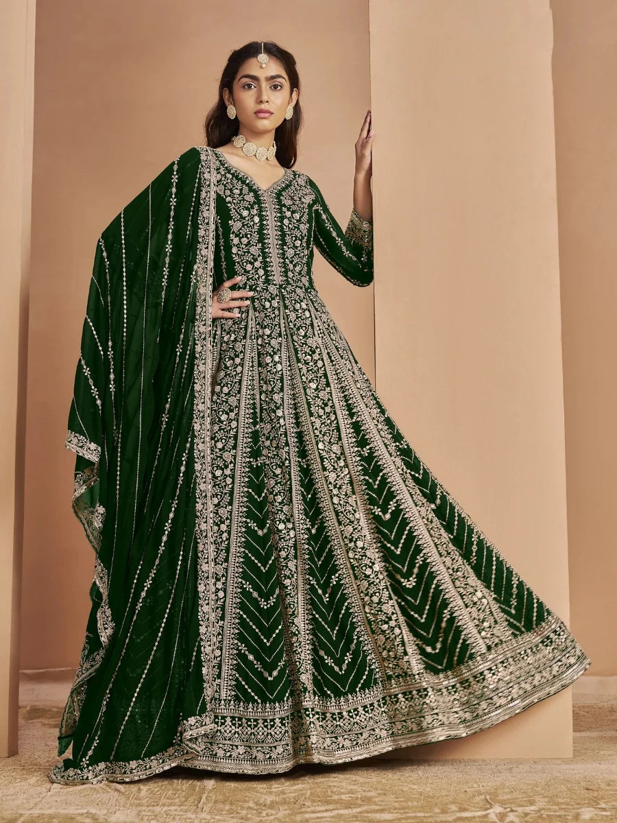 Designer Faux Georgette Anarkali Suit | Santoon Bottom Heavy Embroidery