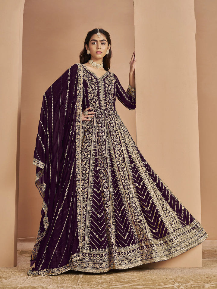Designer Faux Georgette Anarkali Suit | Santoon Bottom Heavy Embroidery