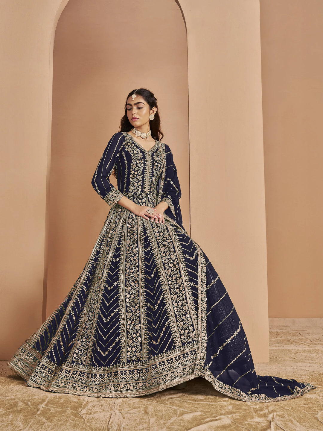 Designer Faux Georgette Anarkali Suit | Santoon Bottom Heavy Embroidery