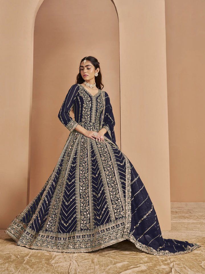 Designer Faux Georgette Anarkali Suit | Santoon Bottom Heavy Embroidery