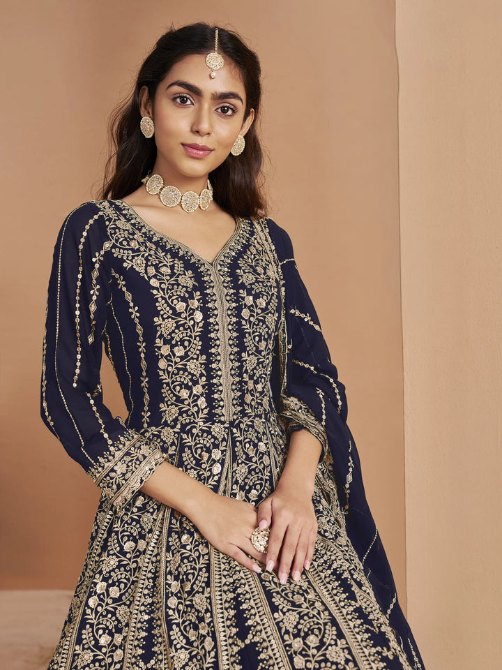 Designer Faux Georgette Anarkali Suit | Santoon Bottom Heavy Embroidery