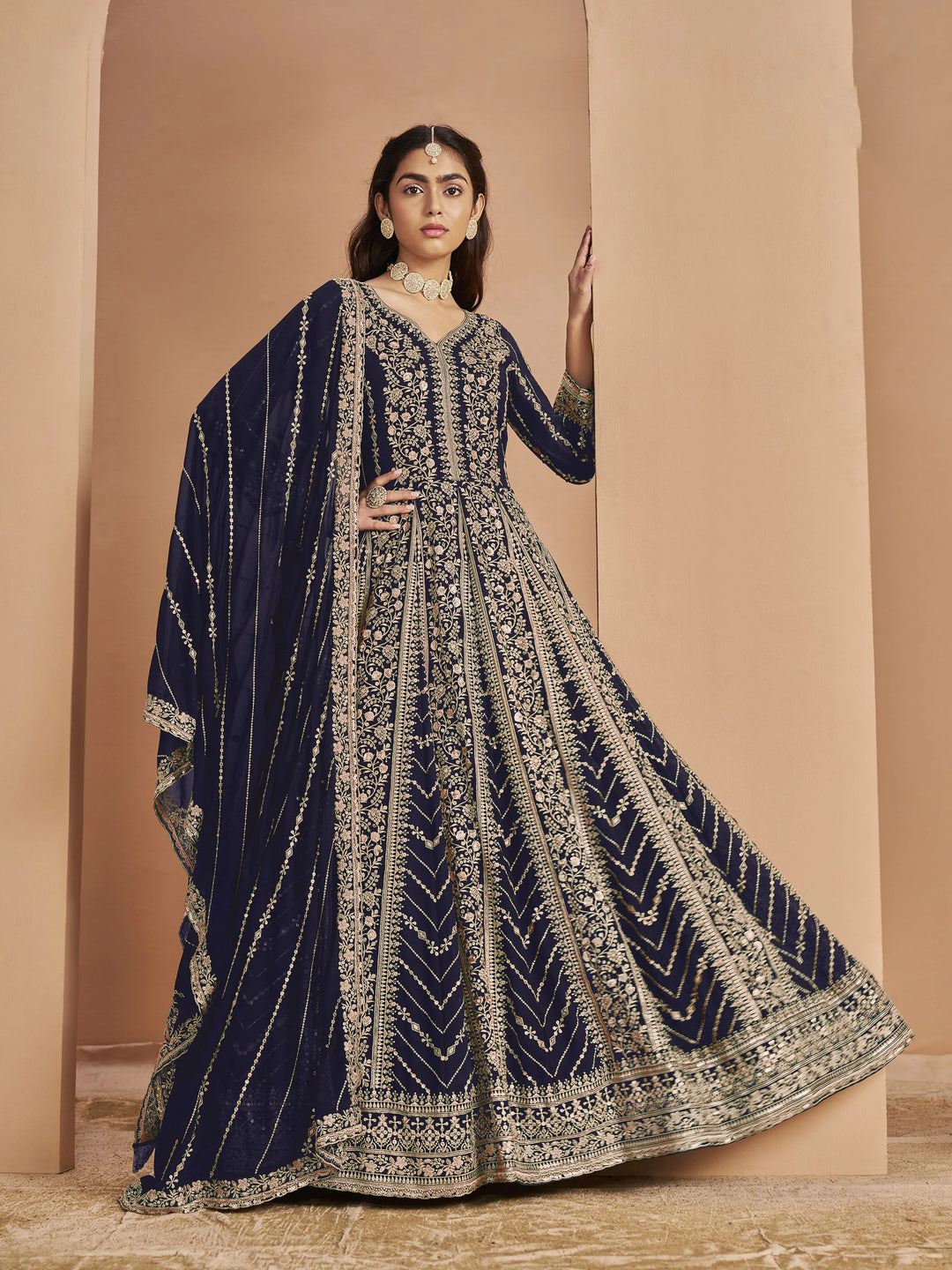 Designer Faux Georgette Anarkali Suit | Santoon Bottom Heavy Embroidery