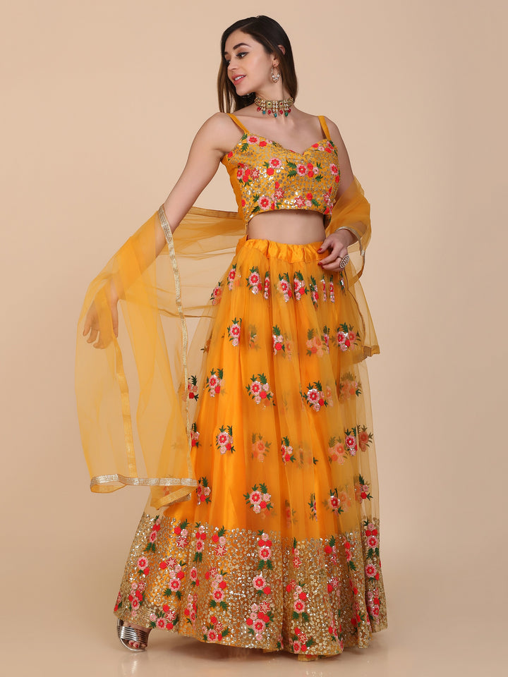 Elegant Yellow Net Lehenga Choli | Designer Embroidery Party & Festive Wear