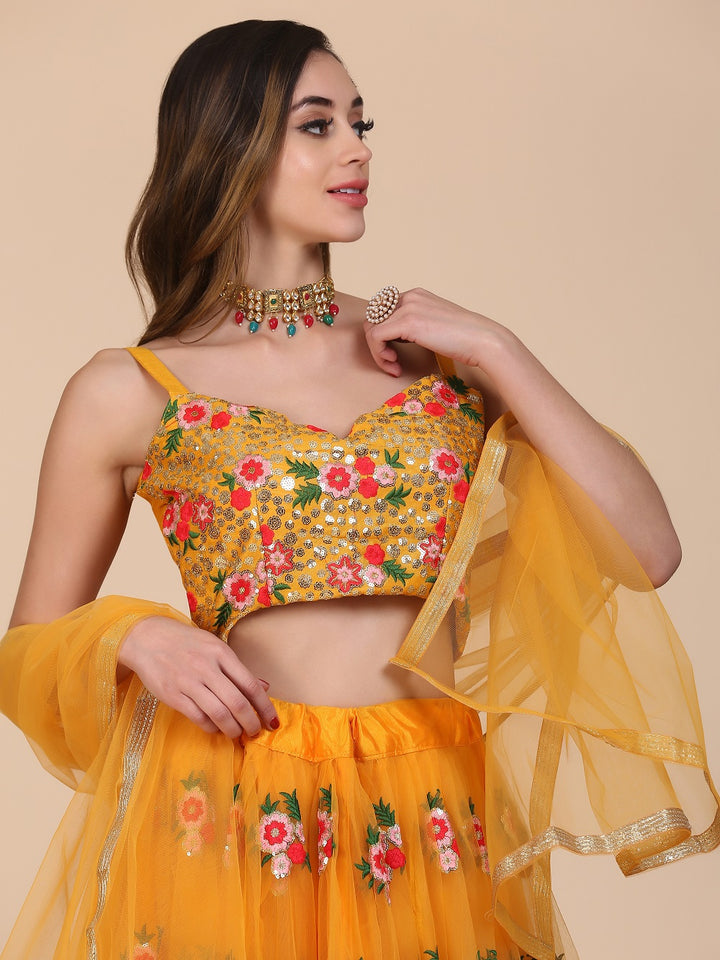 Elegant Yellow Net Lehenga Choli | Designer Embroidery Party & Festive Wear