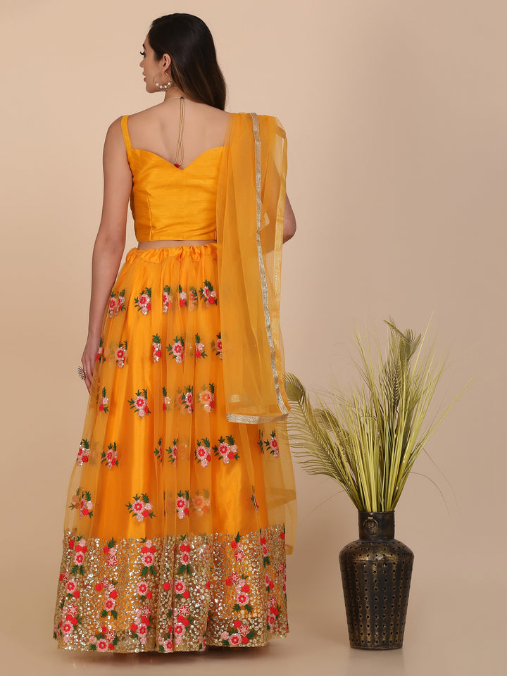 Elegant Yellow Net Lehenga Choli | Designer Embroidery Party & Festive Wear