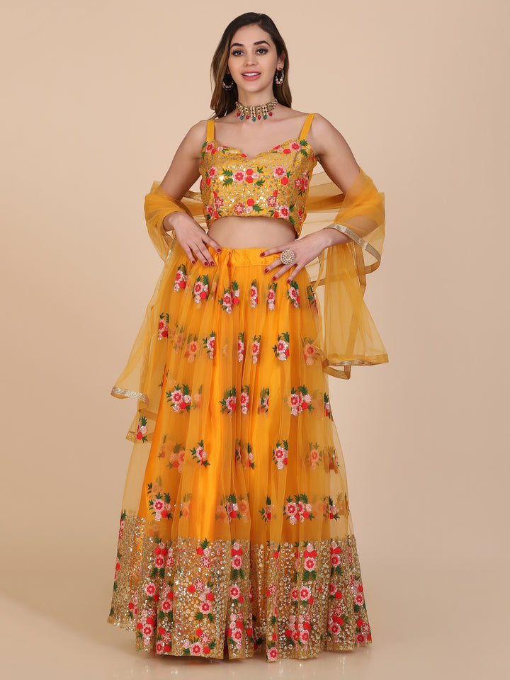 Elegant Yellow Net Lehenga Choli | Designer Embroidery Party & Festive Wear