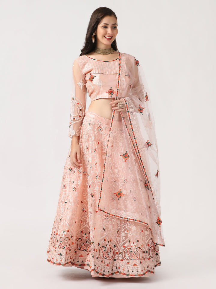 Pink Net Lehenga Choli | Designer Embroidery Work Party & Wedding Wear