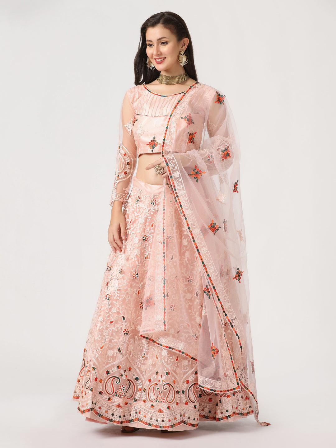 Pink Net Lehenga Choli | Designer Embroidery Work Party & Wedding Wear