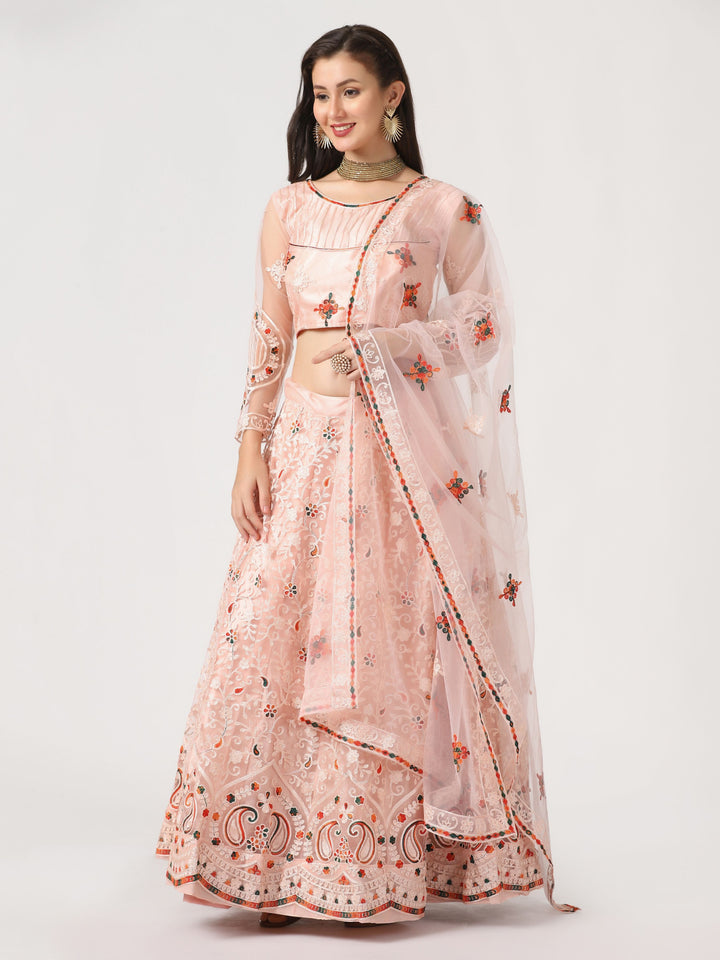 Pink Net Lehenga Choli | Designer Embroidery Work Party & Wedding Wear