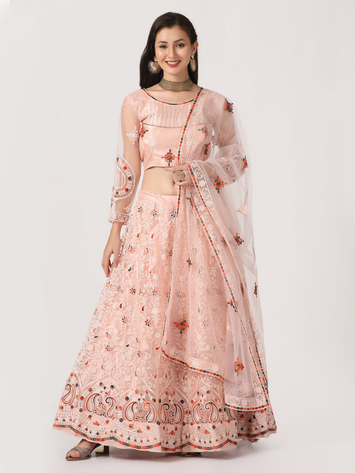 Pink Net Lehenga Choli | Designer Embroidery Work Party & Wedding Wear
