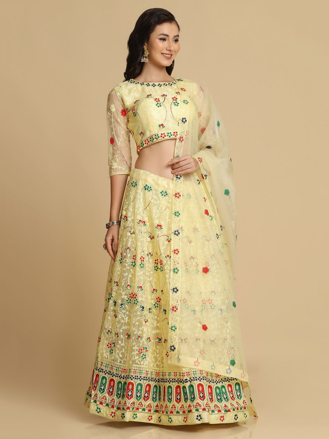 Designer Light Yellow Net Lehenga Choli | Stunning Embroidery Festive Look