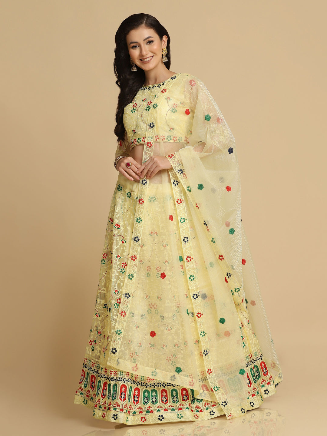Designer Light Yellow Net Lehenga Choli | Stunning Embroidery Festive Look