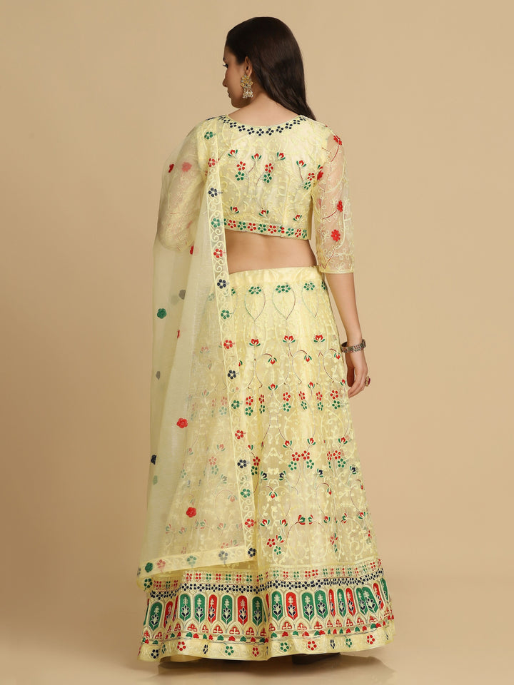 Designer Light Yellow Net Lehenga Choli | Stunning Embroidery Festive Look