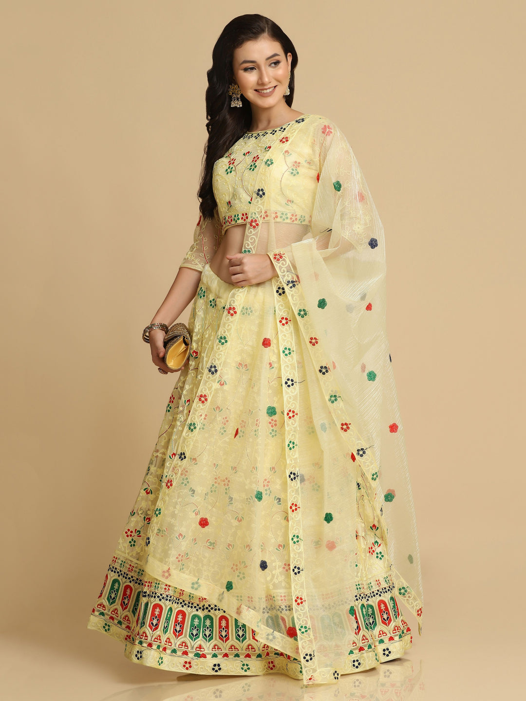 Designer Light Yellow Net Lehenga Choli | Stunning Embroidery Festive Look