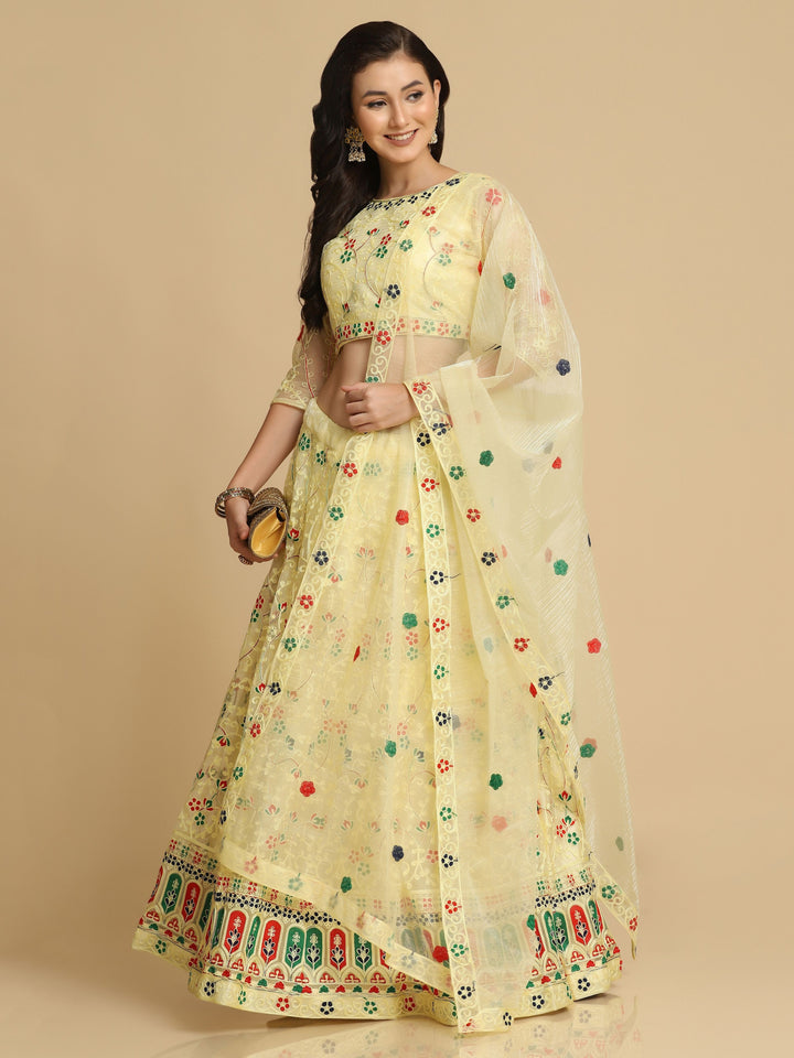 Designer Light Yellow Net Lehenga Choli | Stunning Embroidery Festive Look