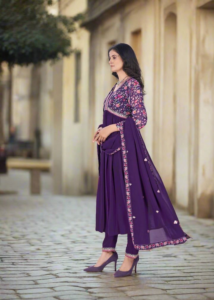Stylish Georgette Salwar Kameez Set | Embroidered & Printed Design Festive Wear