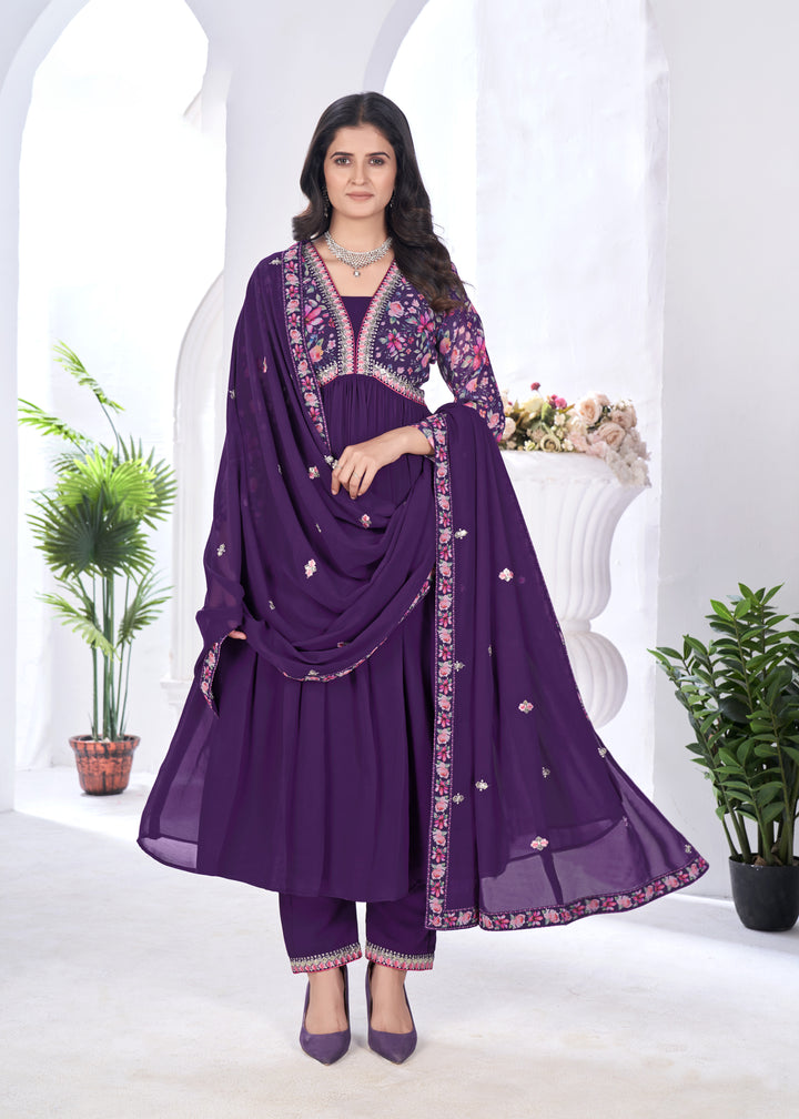 Stylish Georgette Salwar Kameez Set | Embroidered & Printed Design Festive Wear