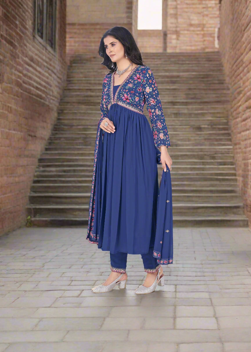 Stylish Georgette Salwar Kameez Set | Embroidered & Printed Design Festive Wear