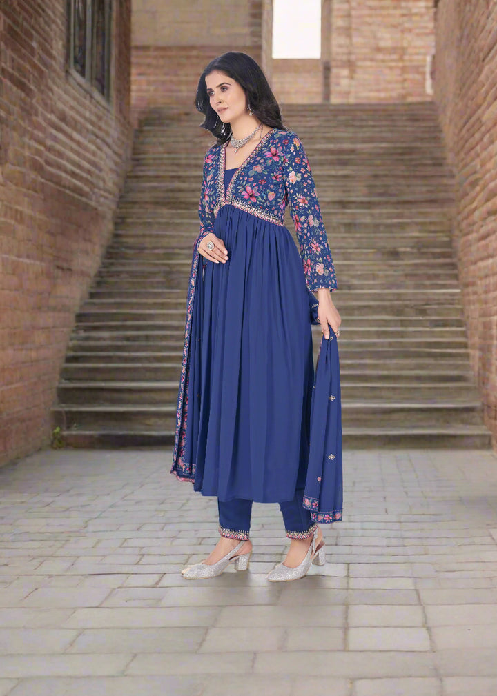 Stylish Georgette Salwar Kameez Set | Embroidered & Printed Design Festive Wear
