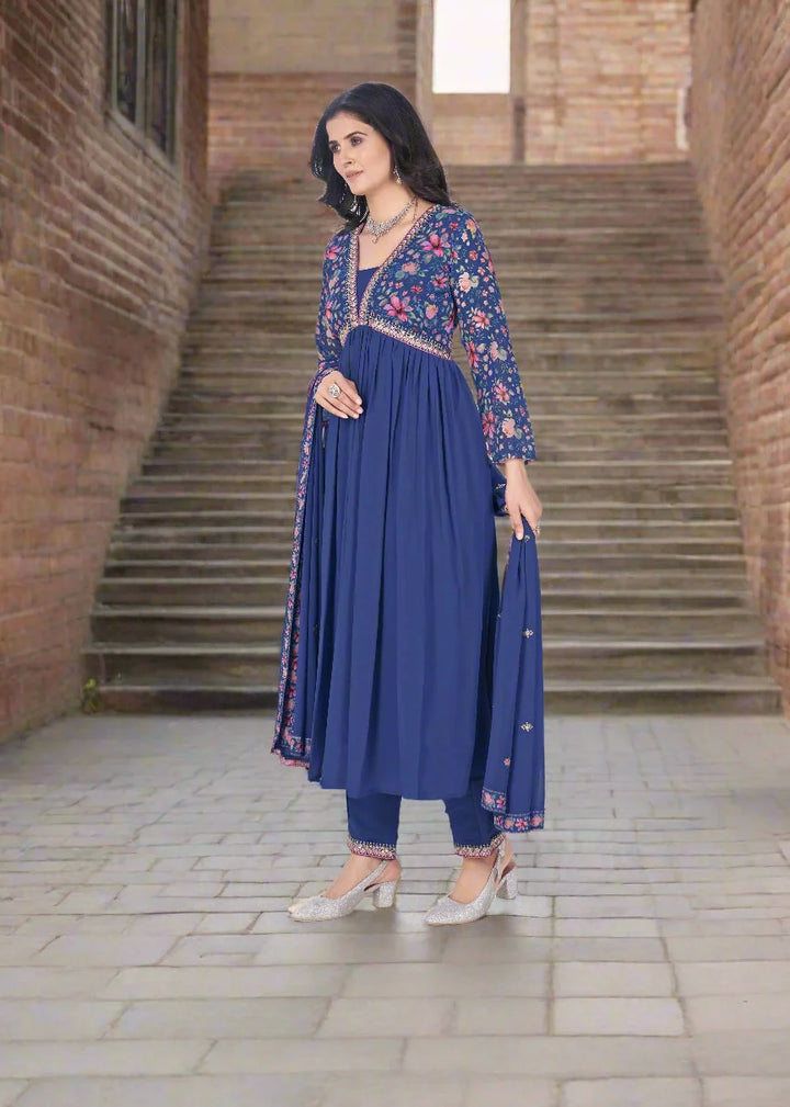 Stylish Georgette Salwar Kameez Set | Embroidered & Printed Design Festive Wear
