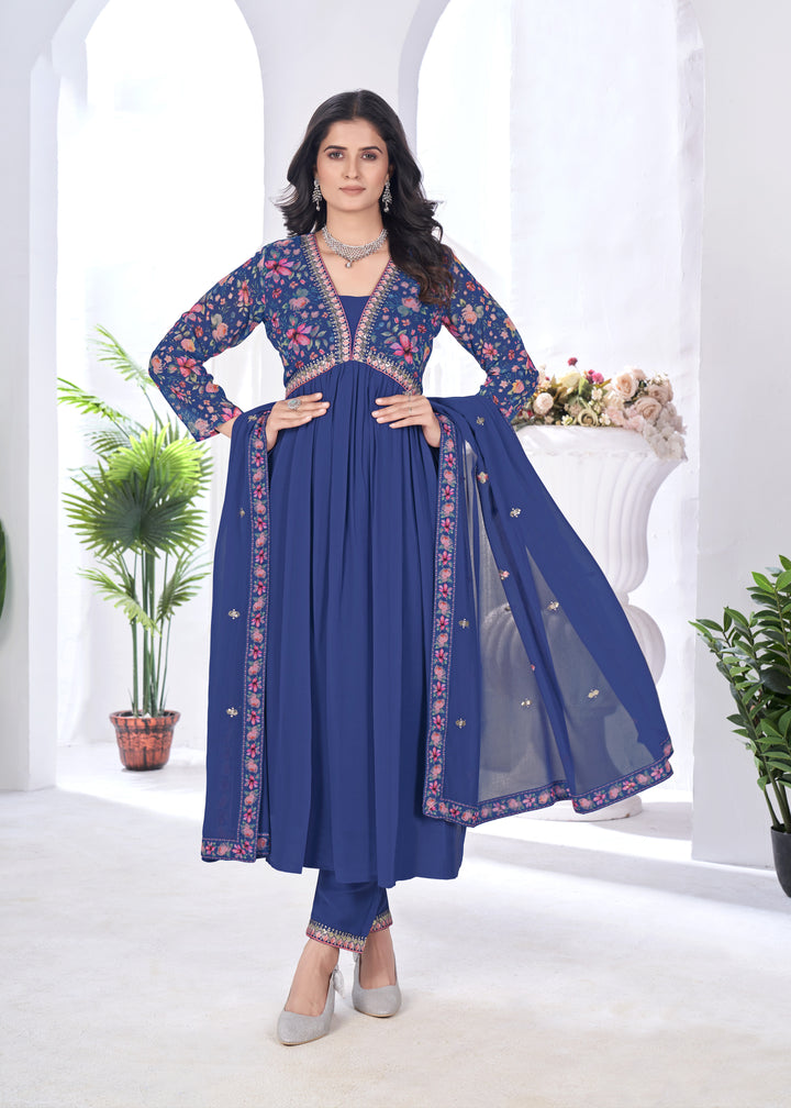 Stylish Georgette Salwar Kameez Set | Embroidered & Printed Design Festive Wear
